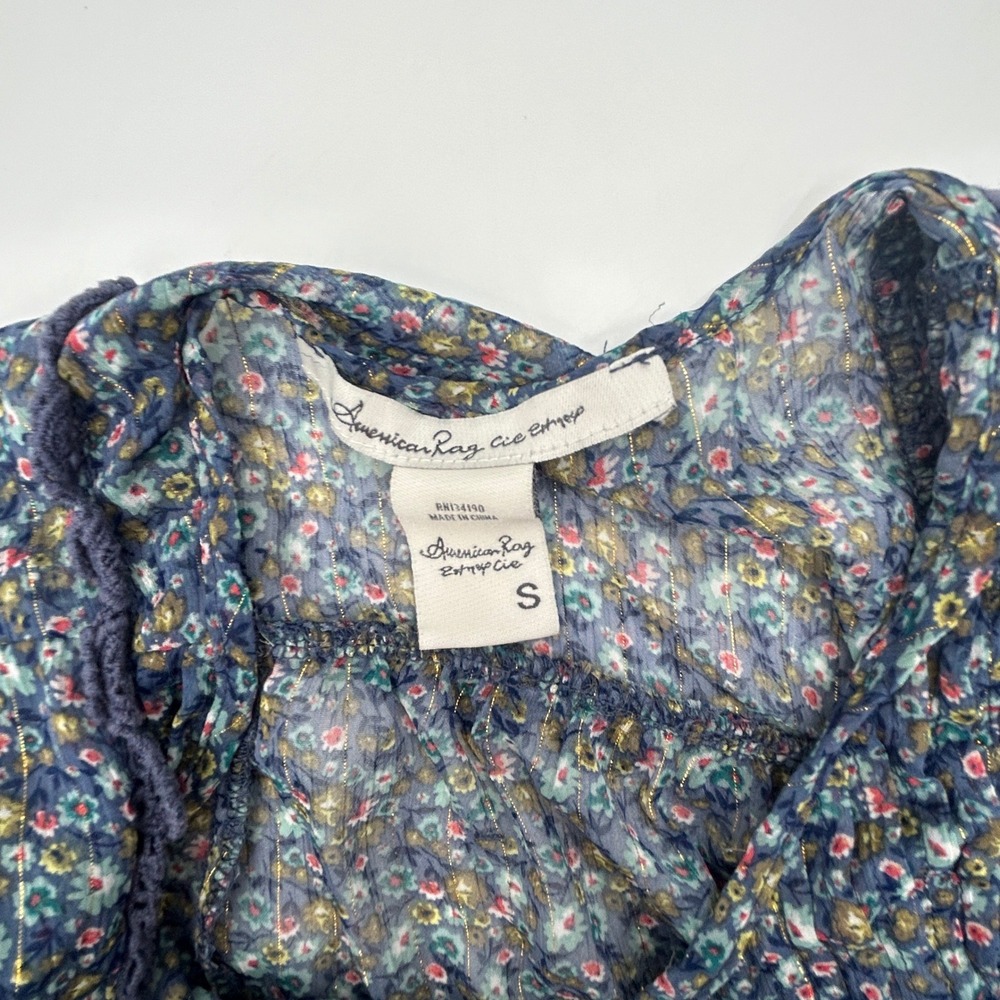 American Rag Boho Floral Peasant Blouse Sheer Lace Trim Cottagecore S Peasant - Picture 12 of 13